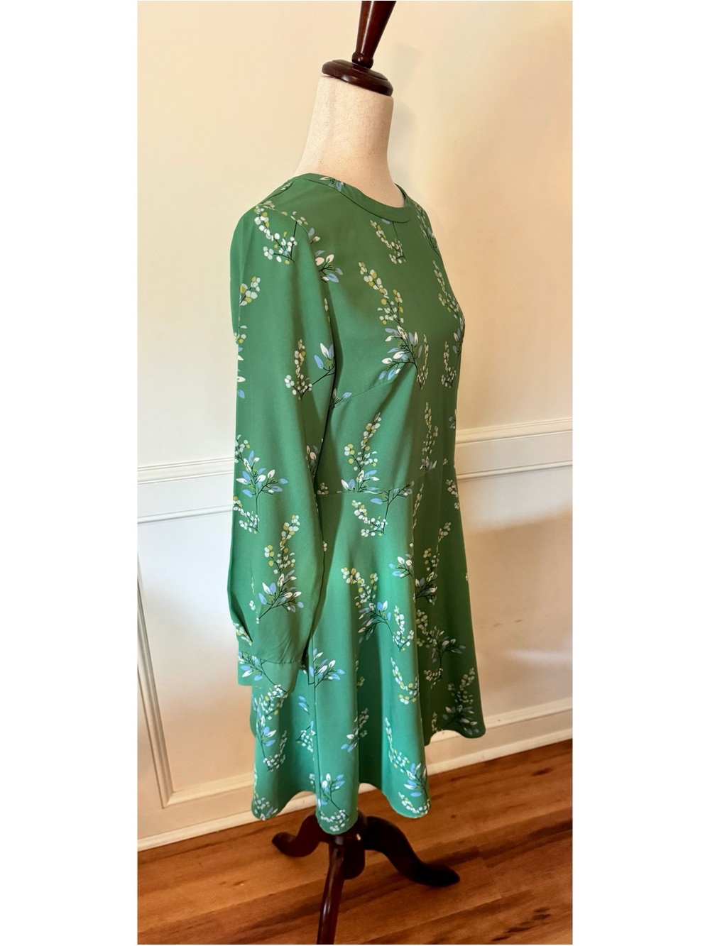 Loft Green Floral Long-Sleeve Dress